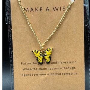 Gold Tone Butterfly Charm Necklace Make A Wish Card